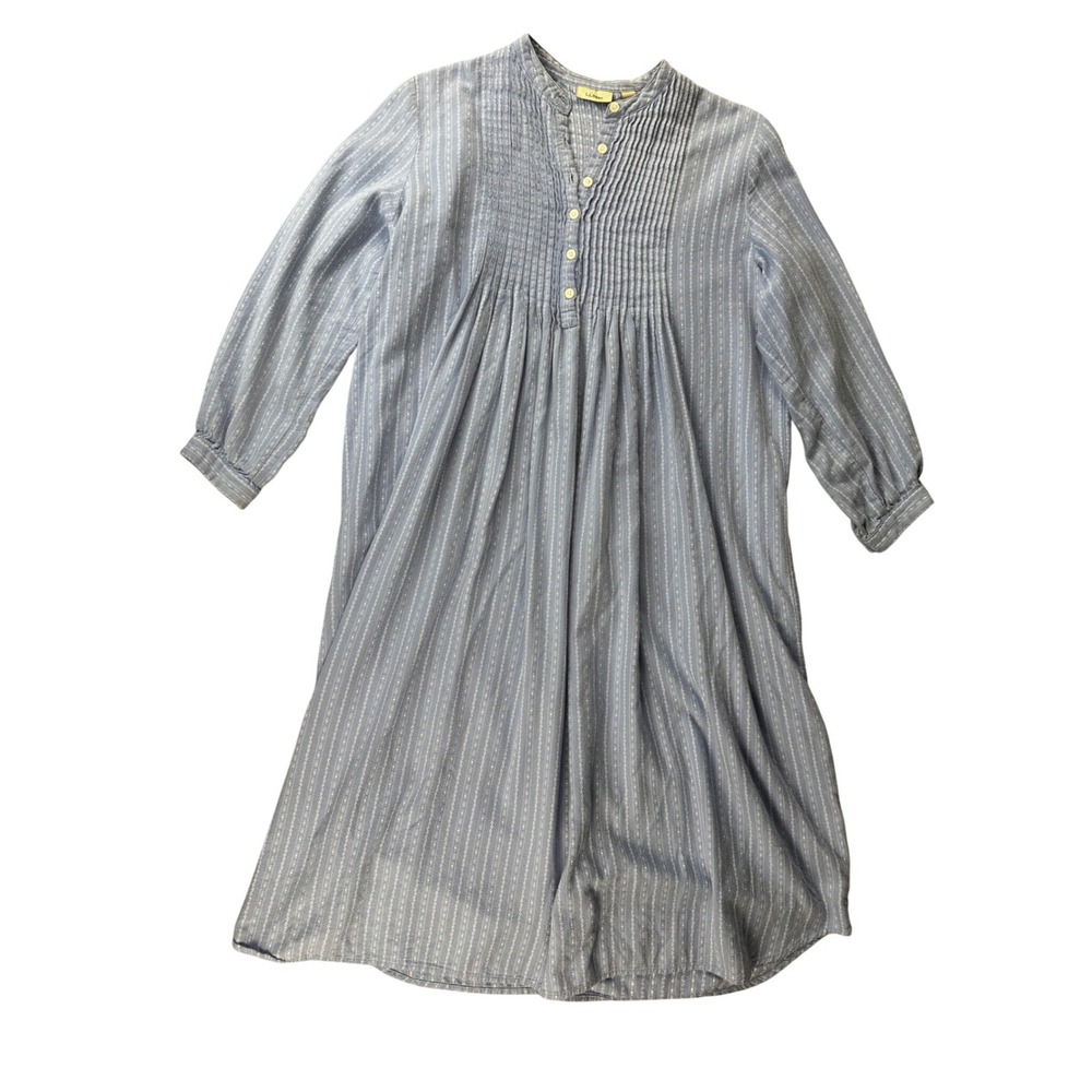 LL Bean Nightgown Womens Petite Small Blue White Striped Cotton Trad Wife Sleep‎